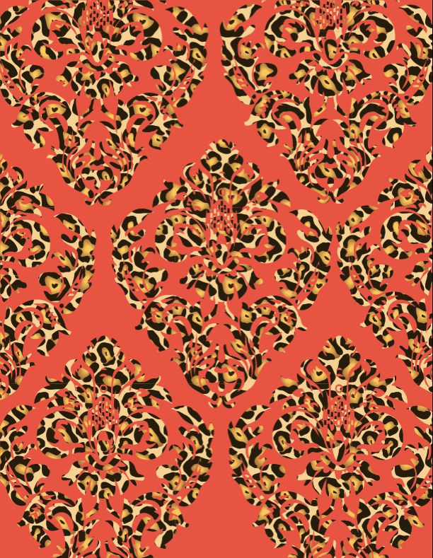 Cheetah Damask - 2012 Color of the Year - Tangerine - Pattern De