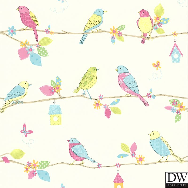 Social Birdie White Quilted Birds Wallpaper