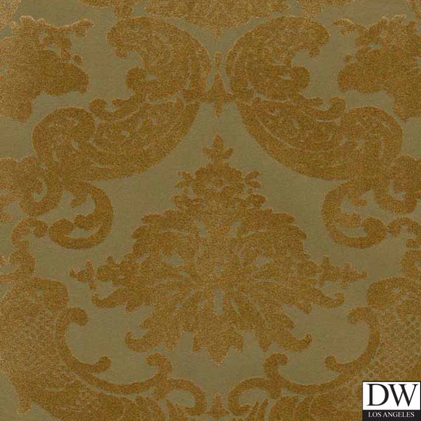 Victorian Flocked Velvet Wallpaper - Gold on aged Gold