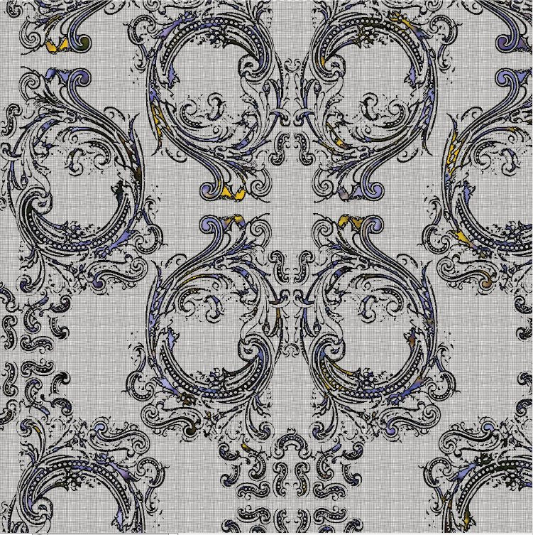 Noah's Baroque Skulls - Linen Grey with Purple and Gold - Patter