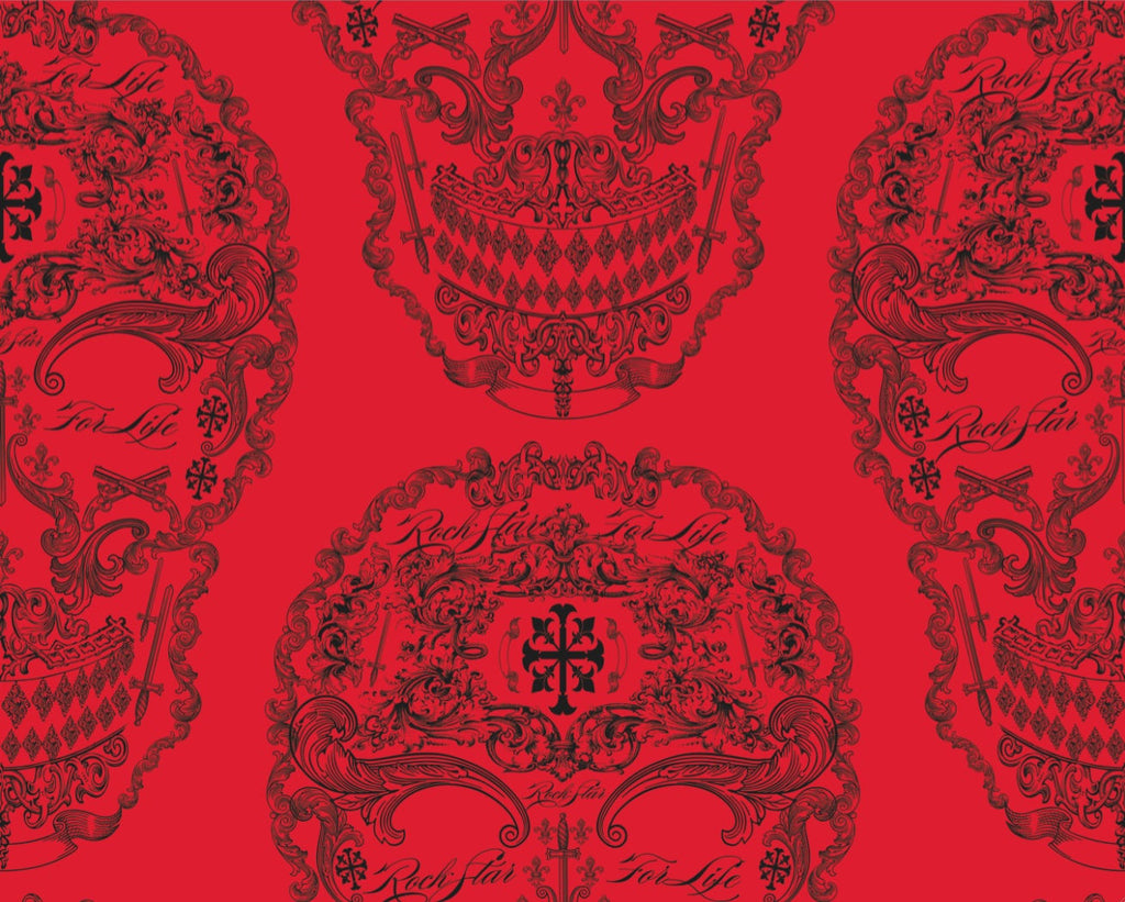 Rock and Roll Skulls Fantastic Stars - Red - Pattern Design Lab