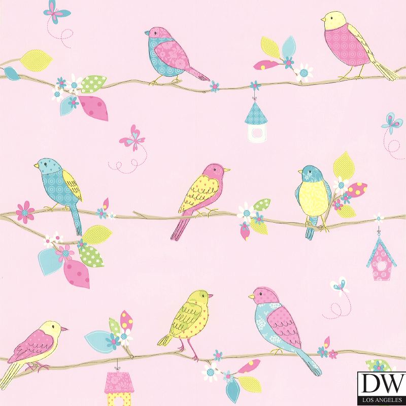 Social Birdie Pink Quilted Birds Wallpaper