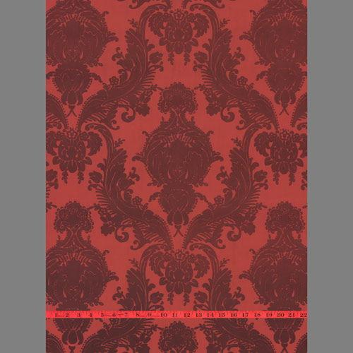 1890s Red  Damask Flock Wall Paper - Small Scale