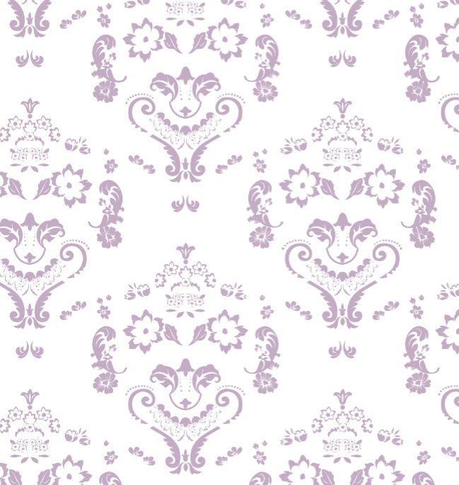 Baroque Damask Smiles - Purple on White - Pattern Design Lab