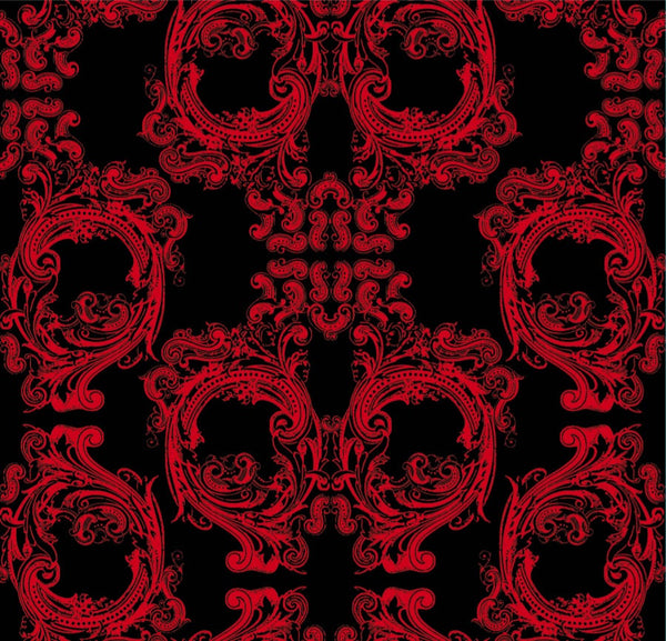 Noah's Baroque Skulls - Red on Black - Spooky! - Pattern Design