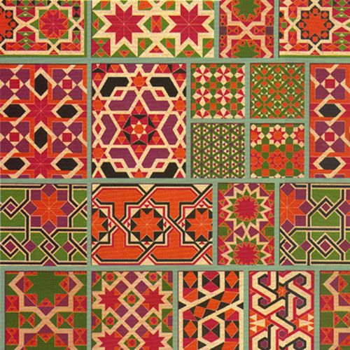 Red and green Moroccan faux fabric wallcovering - Pattern Design