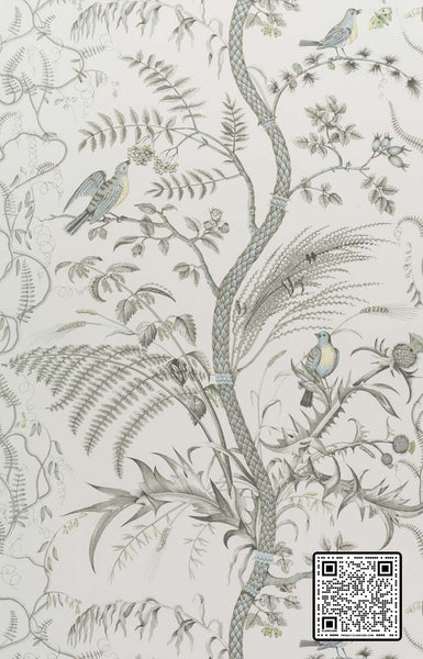  BIRD AND THISTLE PAPER GREY GREY LIGHT BLUE WALLCOVERING available exclusively at Designer Wallcoverings