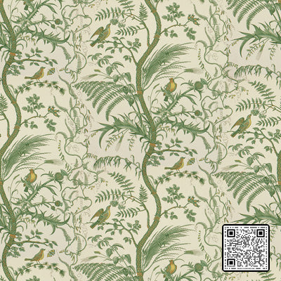  BIRD AND THISTLE COTTON PRINT COTTON GREEN   MULTIPURPOSE available exclusively at Designer Wallcoverings