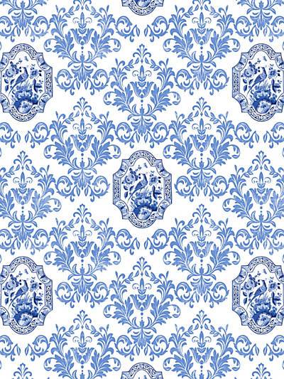 PORCELEYNE - BLUE - Nicolette Mayer Fabrics - N4PORC-001 at Designer Wallcoverings and Fabrics, Your online resource since 2007