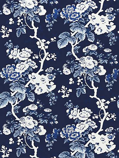 ASCOT FLORAL PRINT - INDIGO - SCALAMANDRE WALLPAPER - SC_0004WP88372 at Designer Wallcoverings and Fabrics, Your online resource since 2007