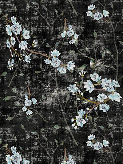 BLOSSOM FANTASIA - BLACK BLUE - NICOLETTE MAYER WALLPAPER - WNM1058BLOS at Designer Wallcoverings and Fabrics, Your online resource since 2007