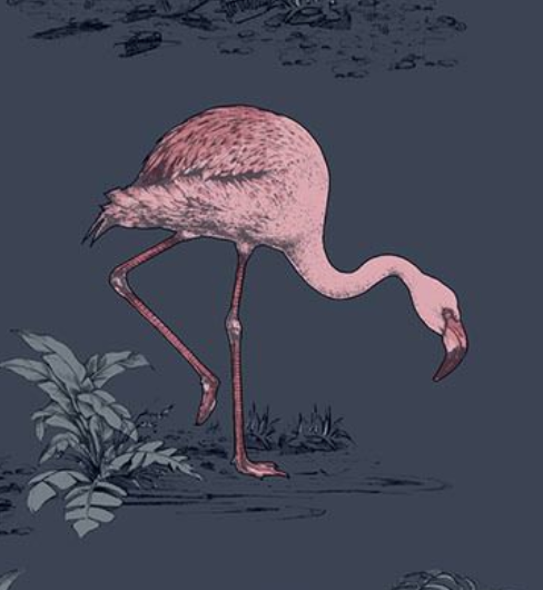 Flattering Flamingo Wallpaper Midnight Blue