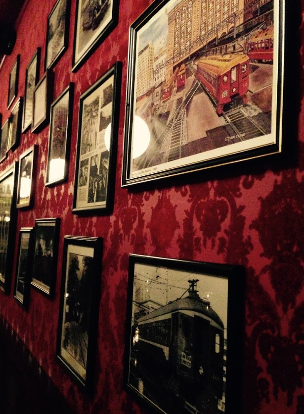 Victorian Flock Wallpaper at Historic Los Angeles Eatery