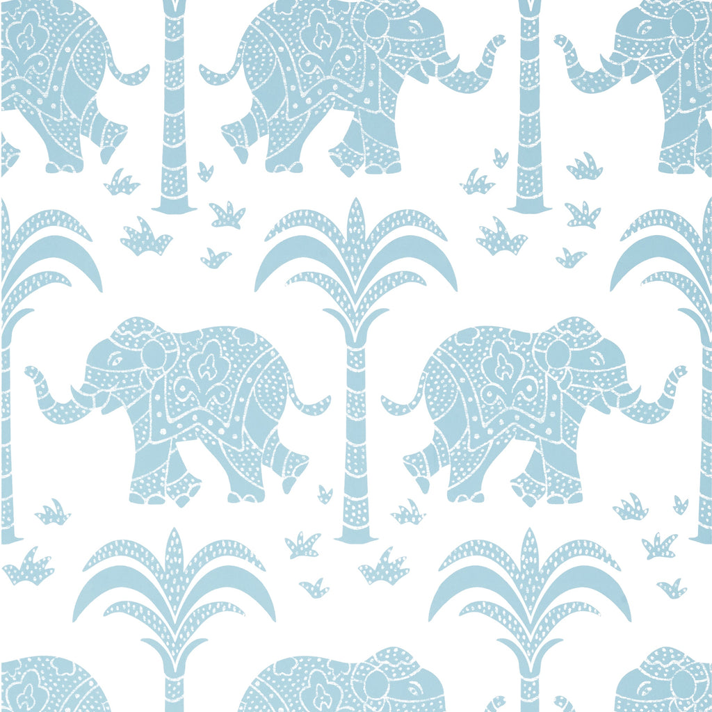 Elephant French Blue Wallpaper | Thibaut Wallpaper - Thibaut Wallpaper