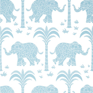 Elephant French Blue Wallpaper | Thibaut Wallpaper - Thibaut Wallpaper