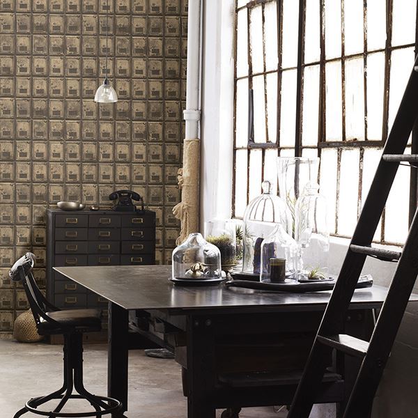 Brass Vintage P.O. Boxes Wallcovering, Brass