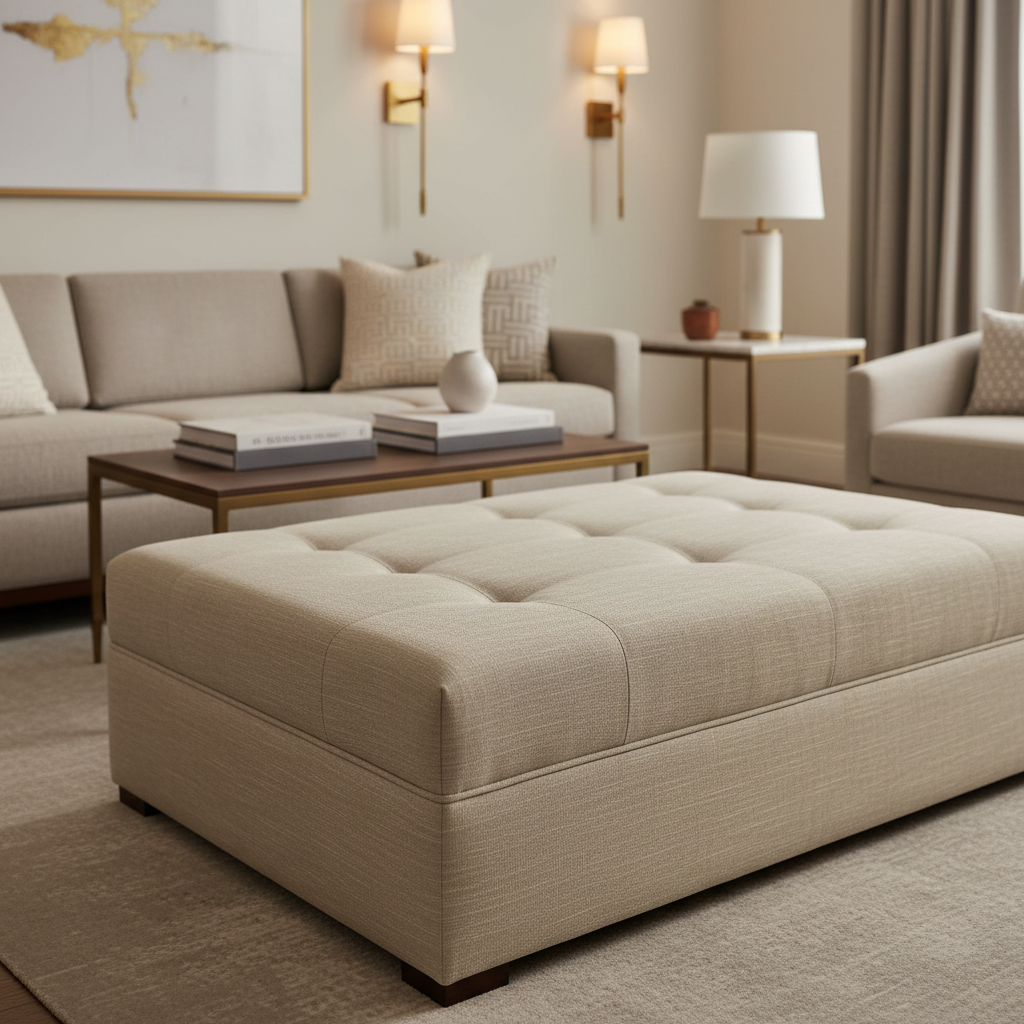 Tradewind Trace - Linen Upholstered Ottoman | Architectural Fabrics