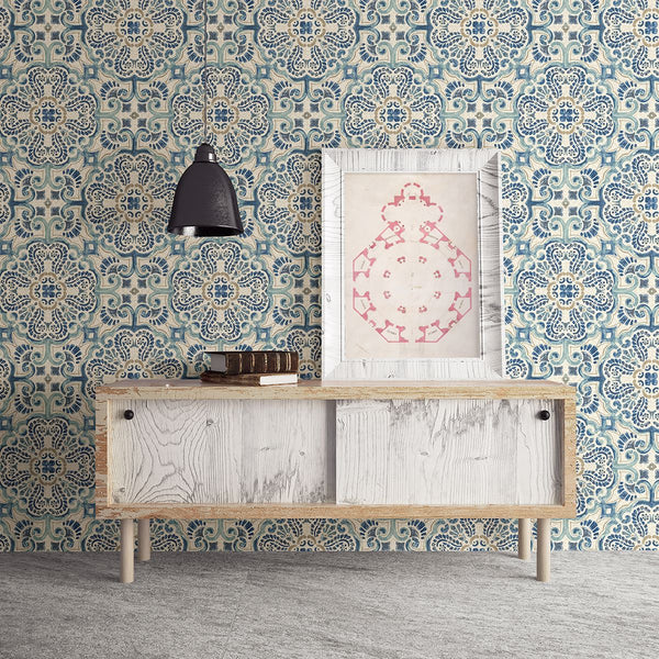 Florentine, Blue Wallcoverings | Malibu Wallcovering