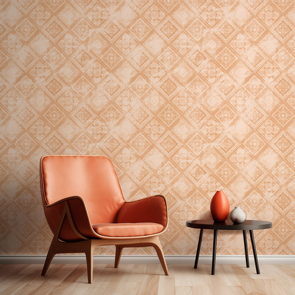 Preppy Peach Aged Tiles Mid-Century Modern | Architectural Wallcoverings