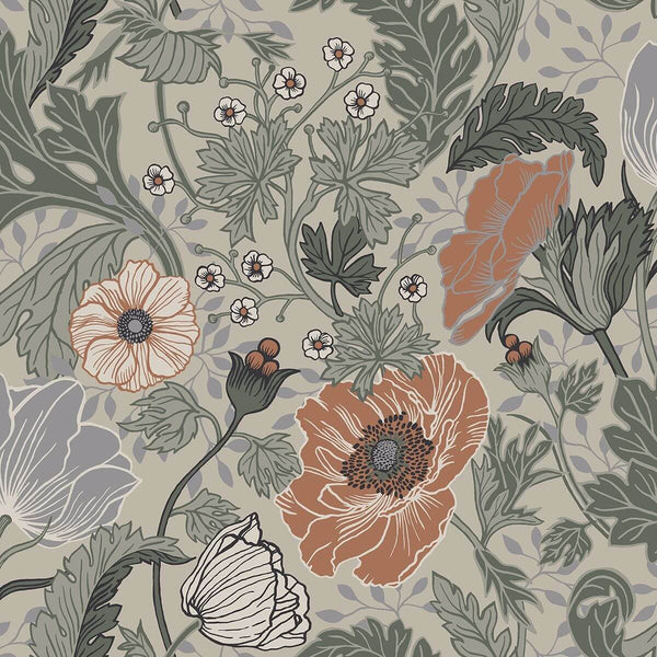 Anemone, Grey Wallcoverings | Malibu Wallcovering