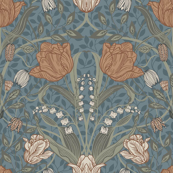 Tulipa, Blue Wallcoverings | Malibu Wallcovering