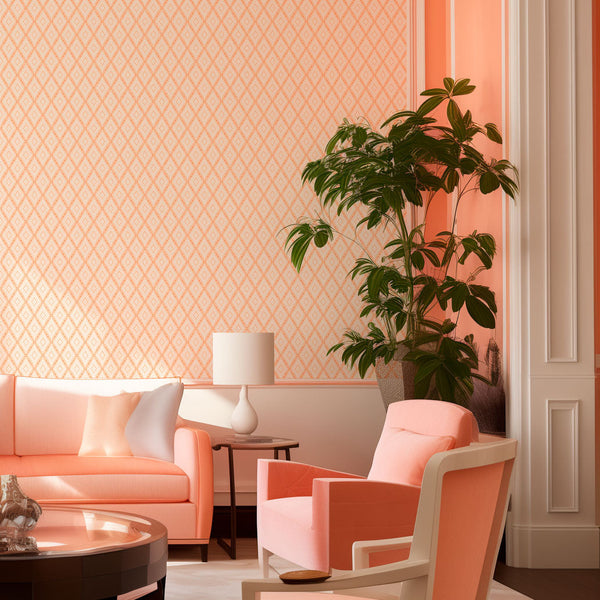 Preppy Peach Diamonds Wallcovering | DW Bespoke Studios