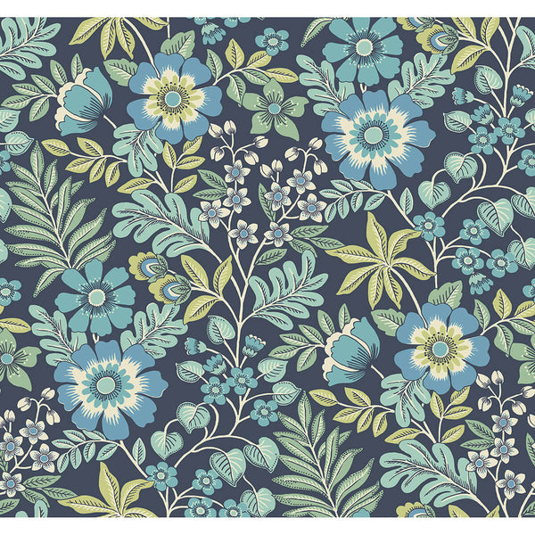 Voysey, Navy Wallcoverings | Malibu Wallcovering