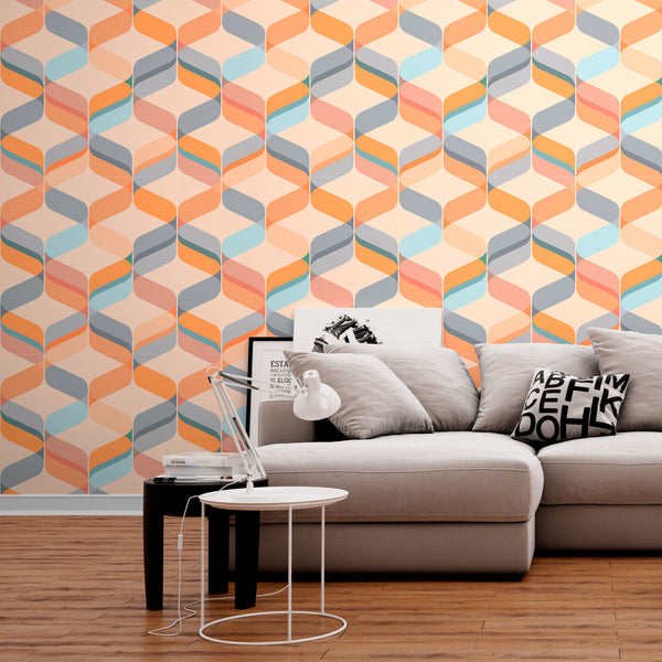 Preppy Peach Geometric Mid-Century Modern | Architectural Wallcoverings