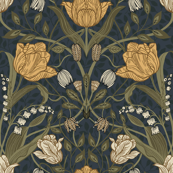 Filippa, Navy Wallcoverings | Brewster & York