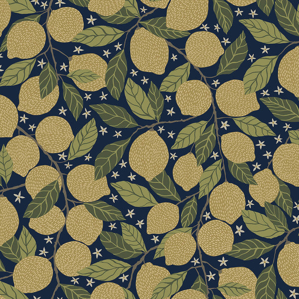 Lemona, Navy Wallcoverings | Brewster & York