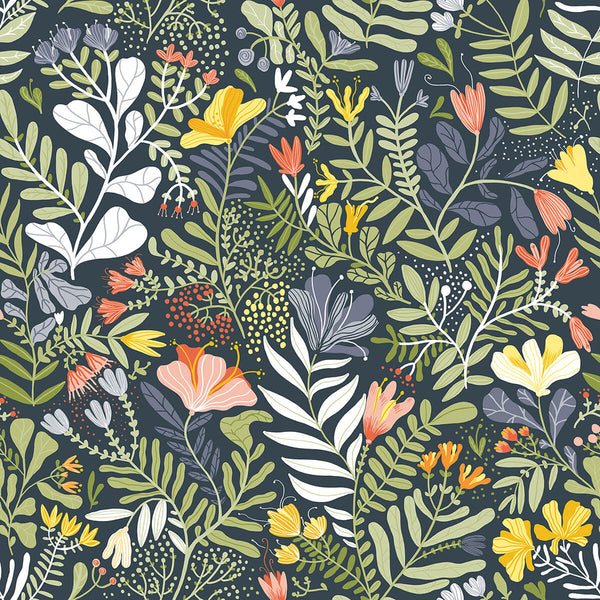 Brittsommar, Navy Blue Wallcoverings | Brewster & York