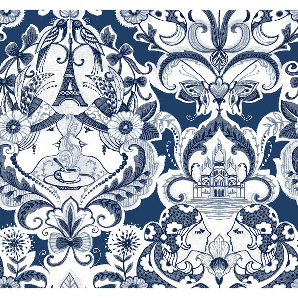 Sadie, Navy Wallcoverings | Malibu Wallcovering