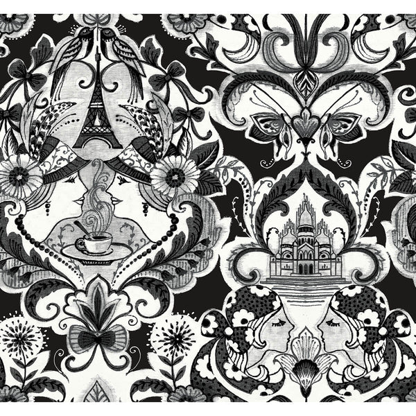 Sadie, Black Wallcoverings | Malibu Wallcovering