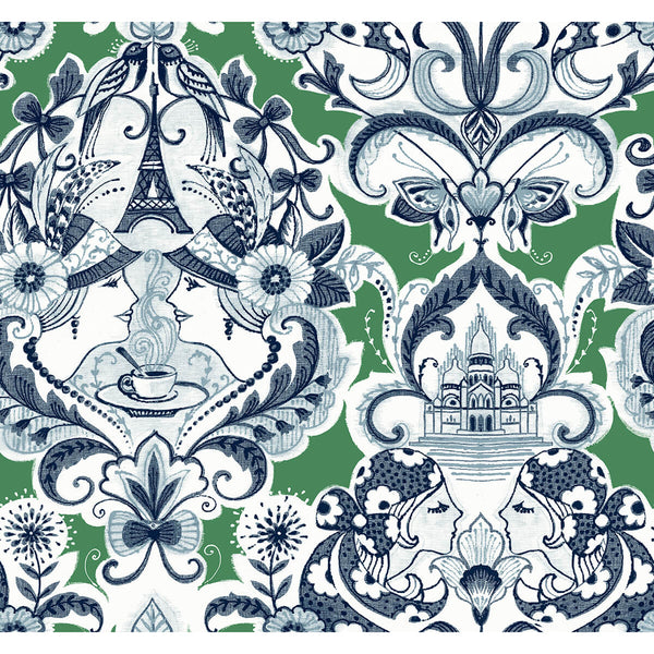 Sadie, Green Wallcoverings | Malibu Wallcovering