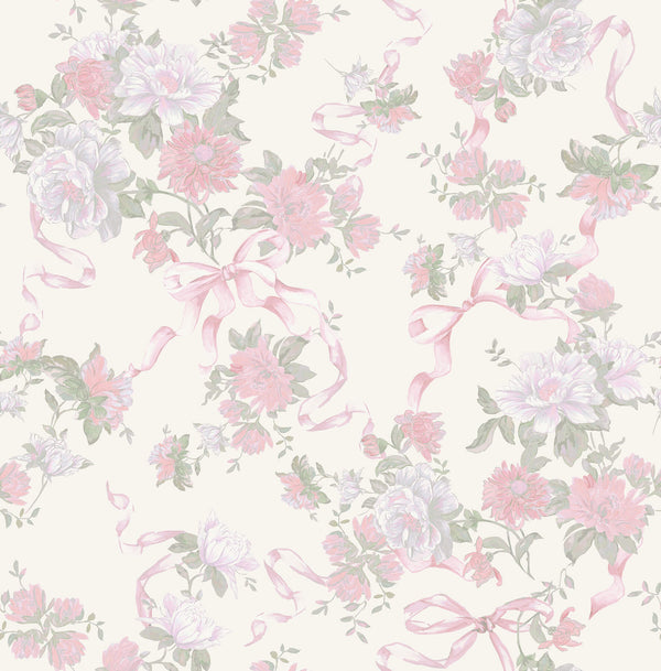 Cabbage Rose Bow, Pretty in Pink Wallcoverings | Malibu Wallcovering