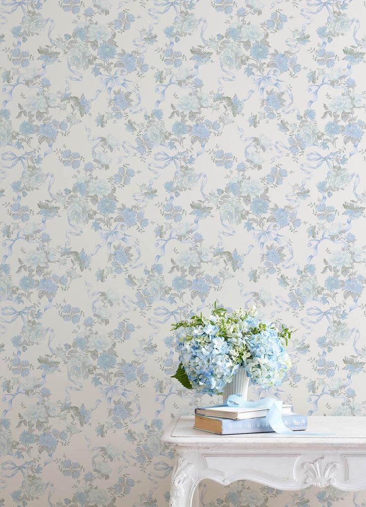 Cabbage Rose Bow, Dusty River Blue