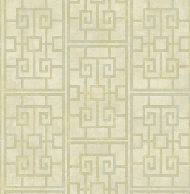 Dynasty Lattice - Metallic Pearl and Mint Wallcovering | Malibu Wallpaper