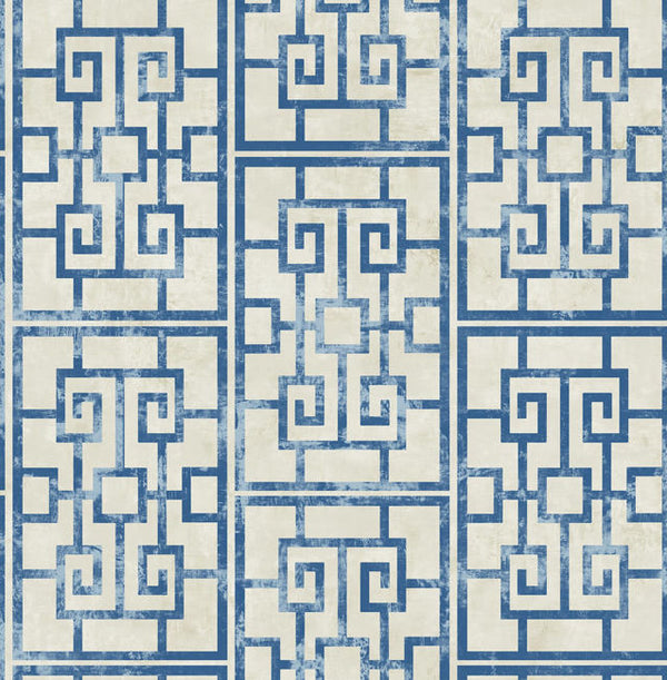Dynasty Lattice - Metallic Pearl and Azure Blue Wallcovering | Malibu Wallcovering