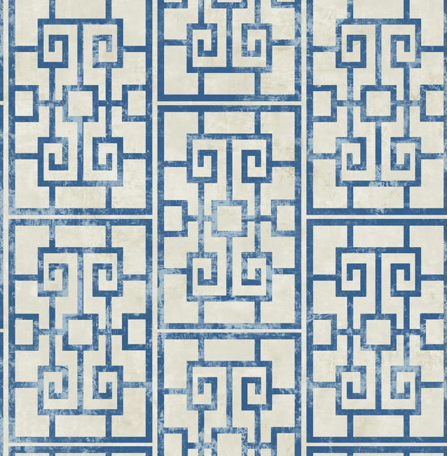 Dynasty Lattice - Metallic Pearl and Azure Blue Wallcovering | Malibu Wallpaper