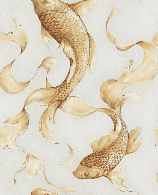 Koi - Metallic Gold and Off-white Wallcovering | Malibu Wallpaper