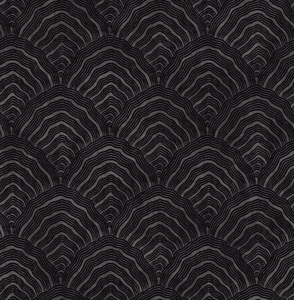 Confucius Scallop - Ebony and Metallic Mocha Wallcovering | Malibu Wallcovering