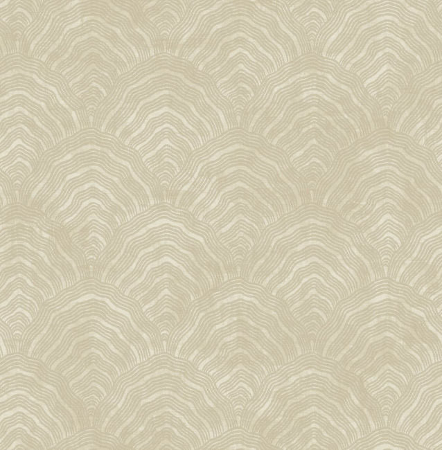 Confucius Scallop - Tan and Metallic Pearl Wallcovering | Malibu Wallpaper