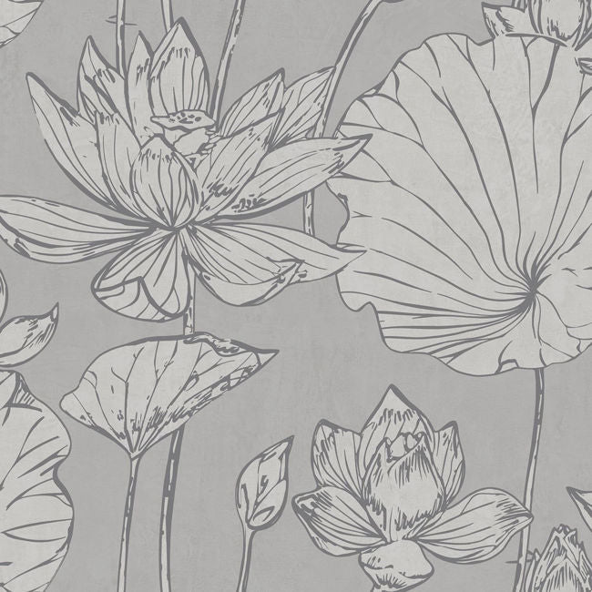 Lotus - Metallic Silver and Gray Wallcovering | Malibu Wallpaper