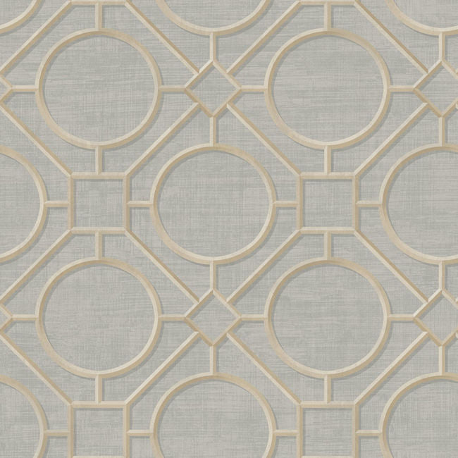 Silk Road Trellis - Metallic Gold and Gray Wallcovering | Malibu Wallpaper