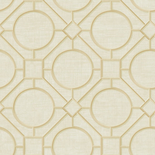 Silk Road Trellis - Metallic Gold and Linen Wallcovering | Malibu Wallpaper