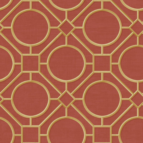 Silk Road Trellis - Metallic Gold and Crimson Wallcovering | Malibu Wallcovering