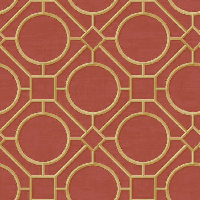 Silk Road Trellis - Metallic Gold and Crimson Wallcovering | Malibu Wallpaper
