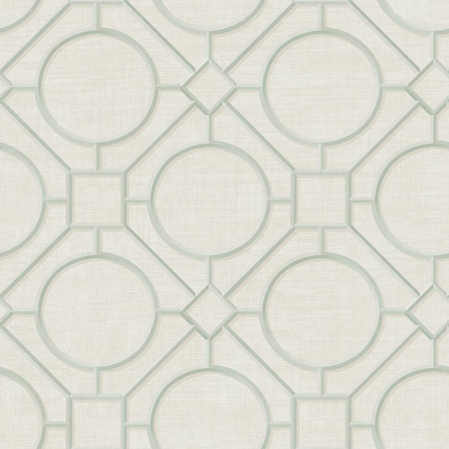 Silk Road Trellis - Metallic Mint and Off-white Wallcovering | Malibu Wallpaper