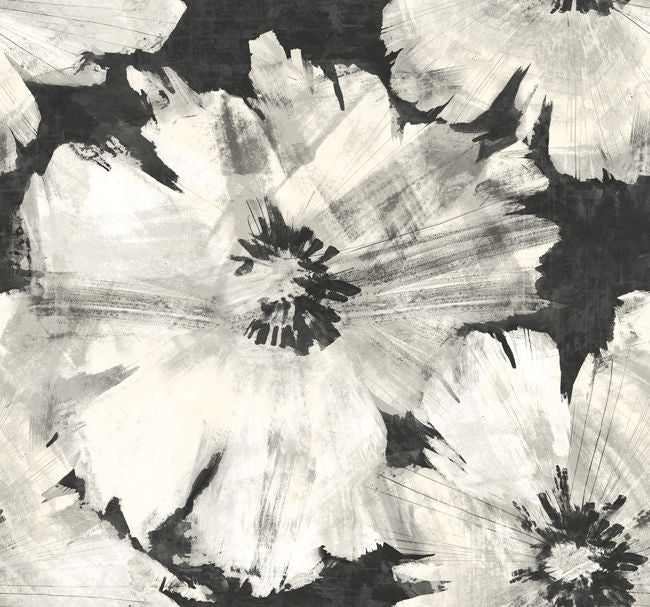Curie Abstract Floral - Metallic Ebony and Off-white Wallcovering | Malibu Wallpaper