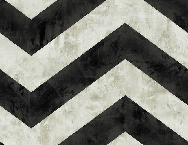 Hubble Chevron - Metallic Ebony and Ivory Wallcovering | Malibu Wallpaper